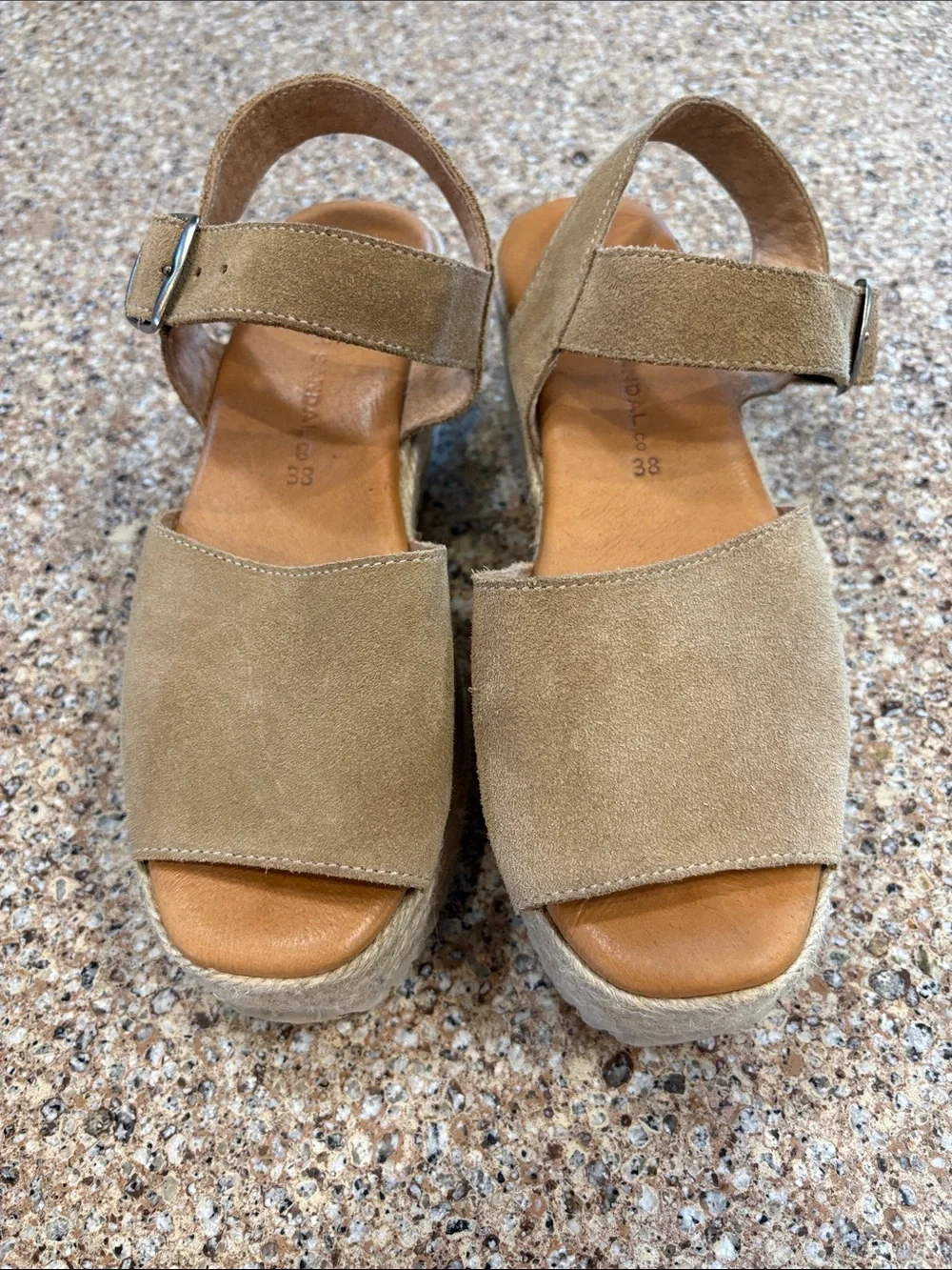 The Spanish Sandal Co. Beige Suede Platform Espadrille Sandals - Size 38 / US 7.